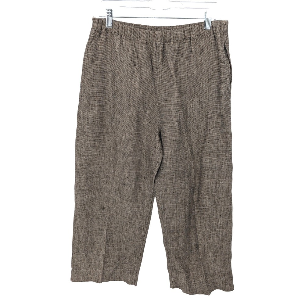 Chicos Linen Pants Women Medium Brown Cropped Pull On Textured Vintage Casual